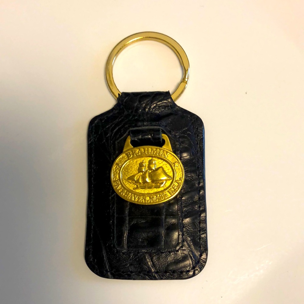 Brahmin black leather embossed key ring